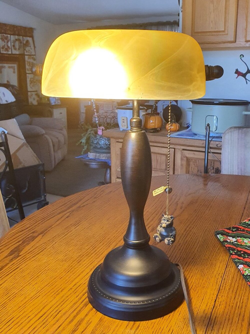 Oil Rubbed Bankers Lamp with Amber Shade for Classic Home Office Decor